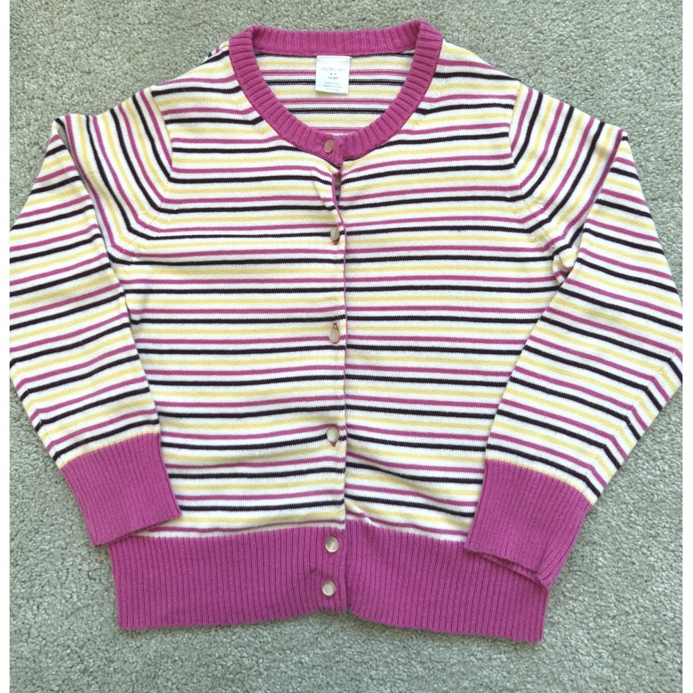 Crewcuts Girls Large 6-7 Striped Cotton Cardigan Sweater Pink Yellow Multi